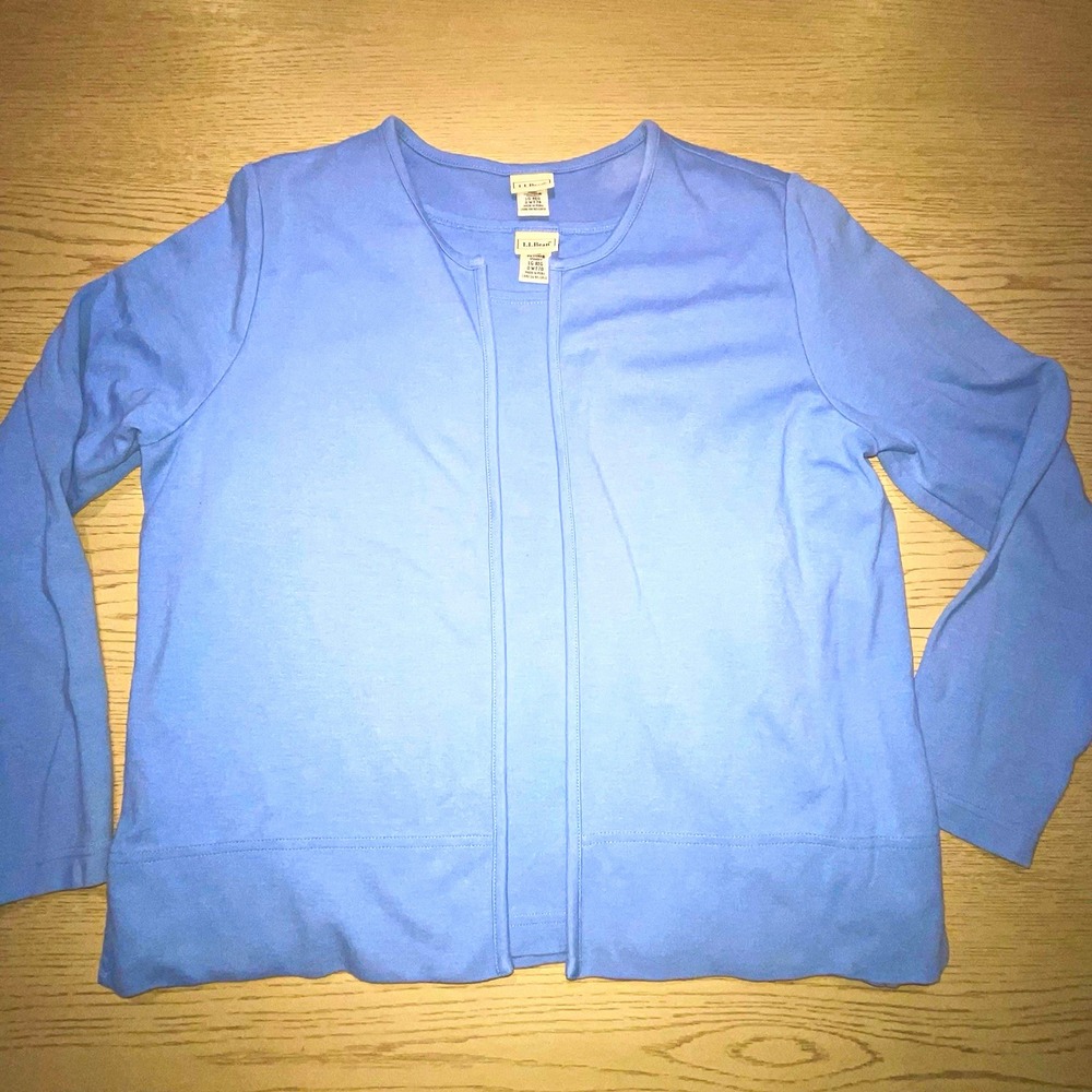 L.L. Bean Women Large Periwinkle Blue 2 Pc Twin Set Open Cardigan & Tank Top LG